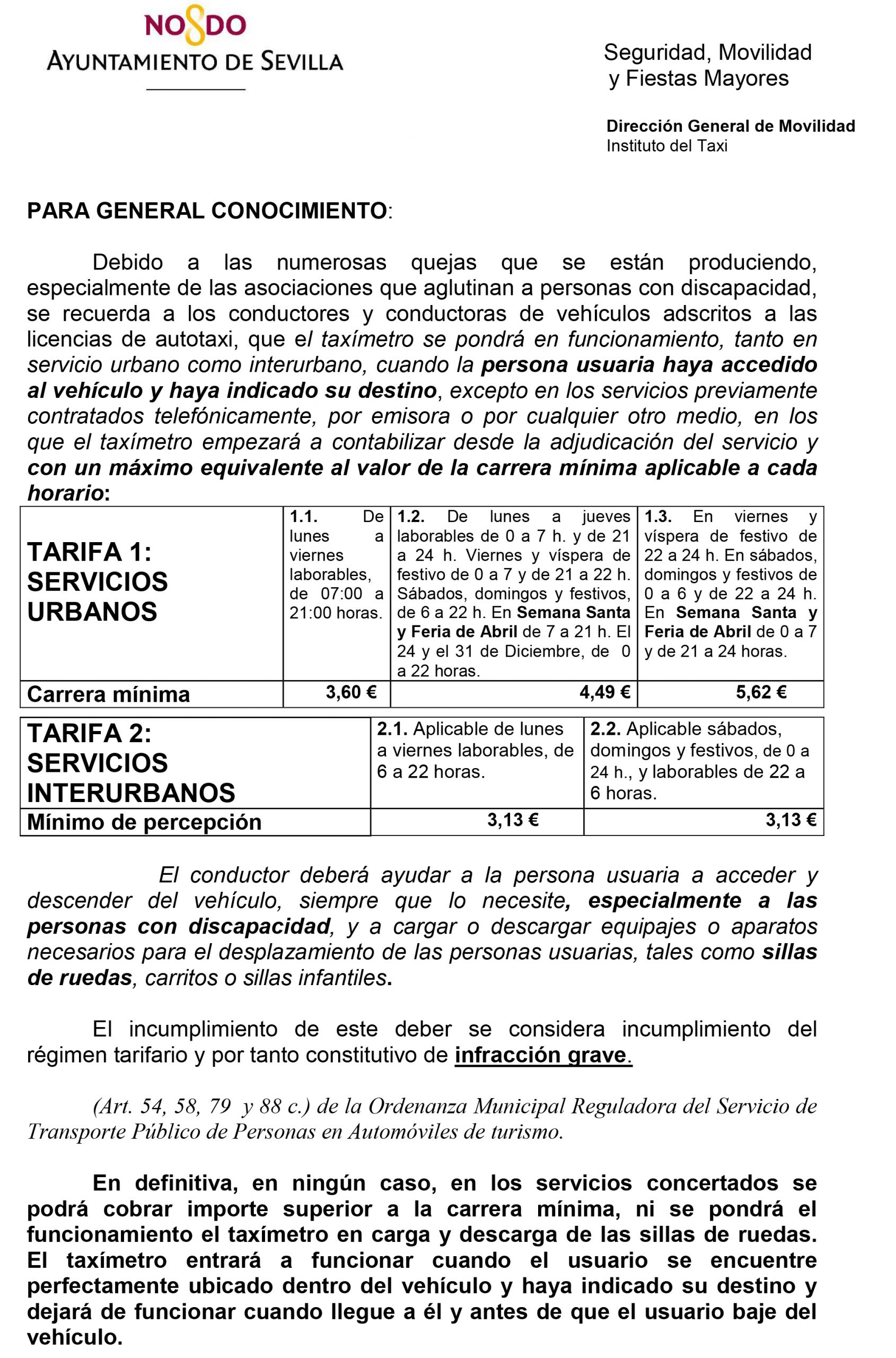 Imagen Comunicación tarifa concertada especialmente eurotaxi