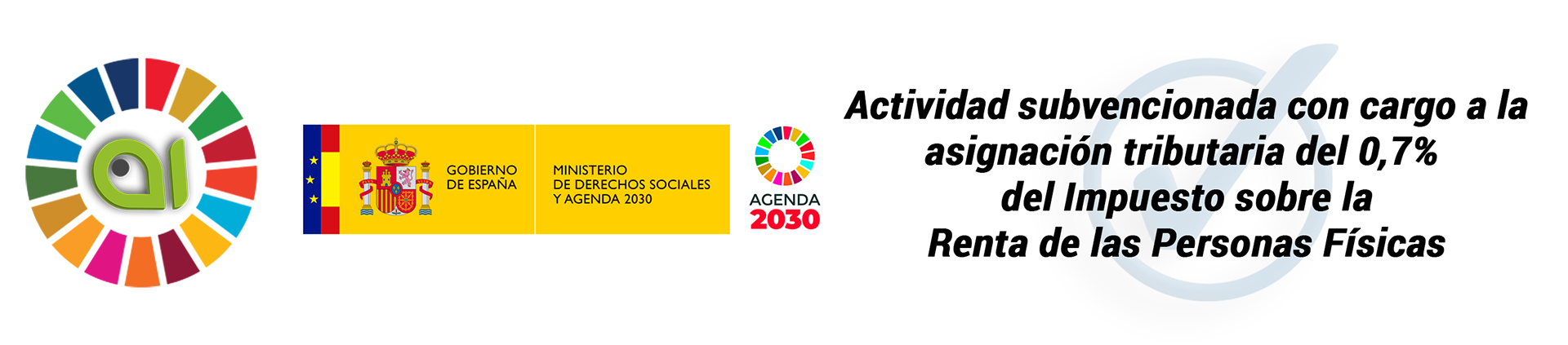 Logotipo Andalucía Inclusiva/Agenda 2030 y logotipo Asignación tributaria del 0,7% del Impuesto sobre la Renta de las Personas Físicas