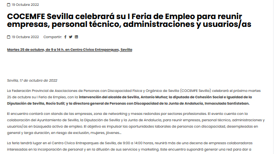 Captura Medio I Feria de Empleo 2022. Andalucía Inclusiva