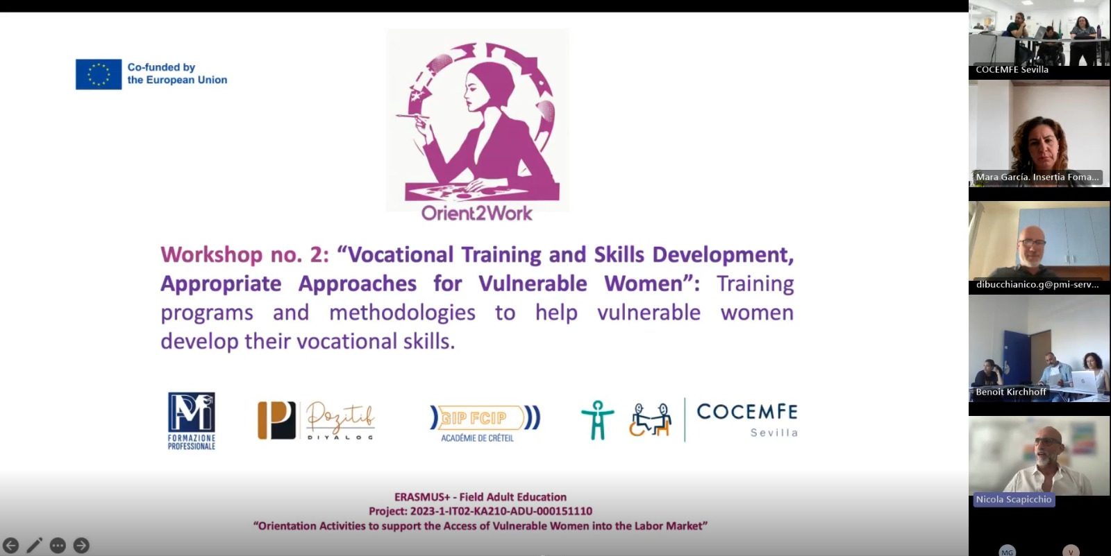 Captura de pantalla participantes online Segundo Workshop programa Orient2work