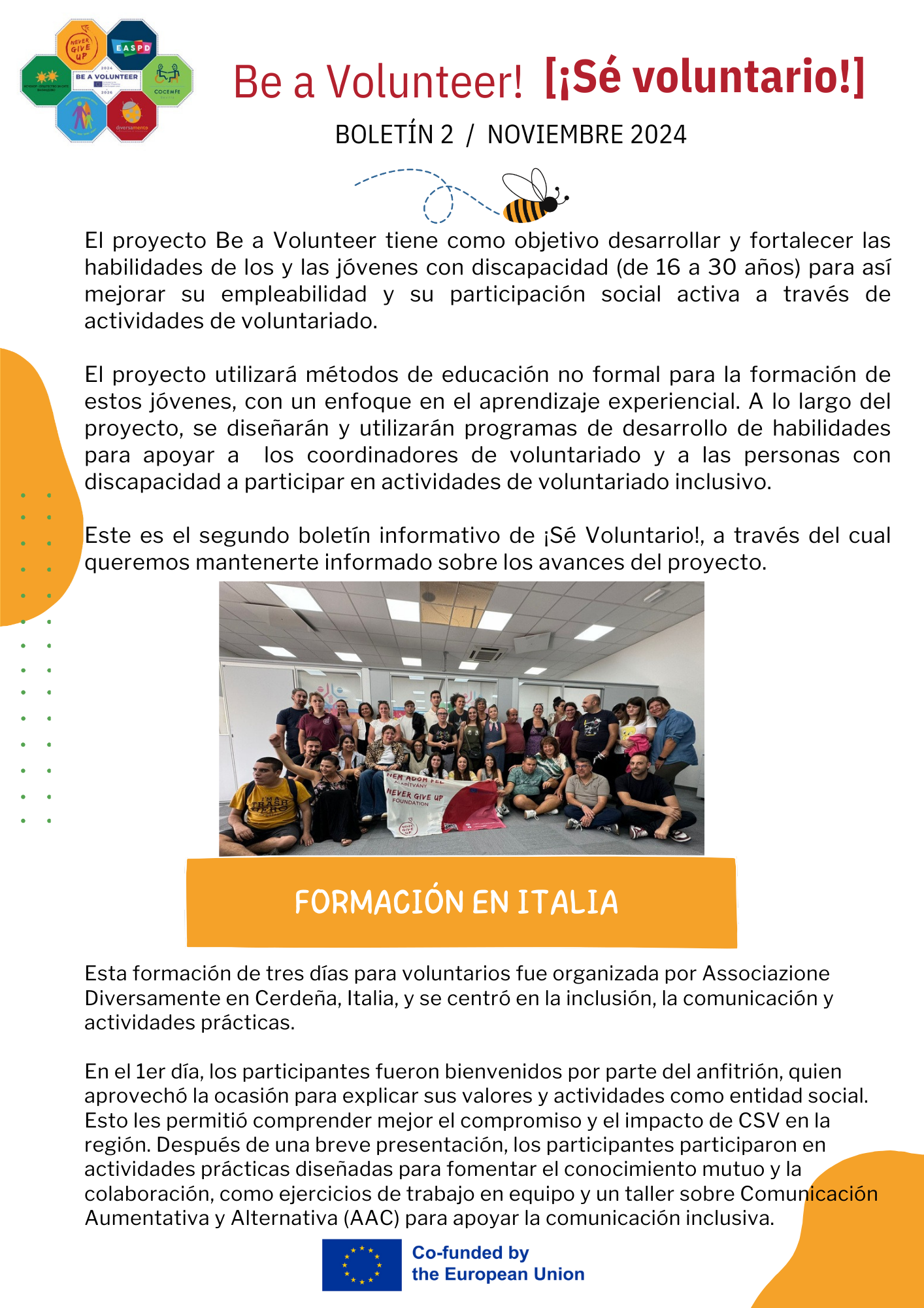 Imagen página 1, Newsletter 2 programa Be a Volunteer ESP