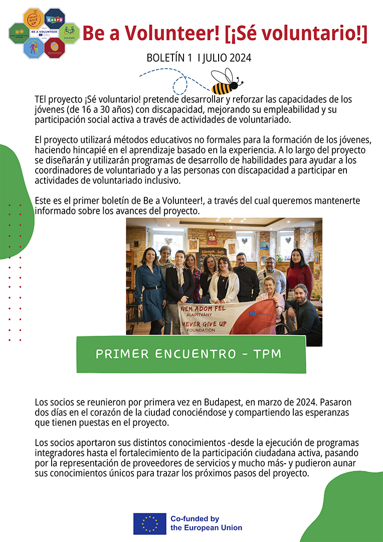 Imagen página 1, Newsletter 1 programa Be a Volunteer ESP