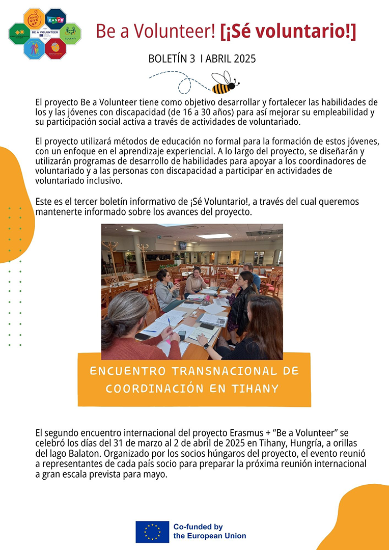 Imagen página 1, Newsletter 3 programa Be a Volunteer ESP