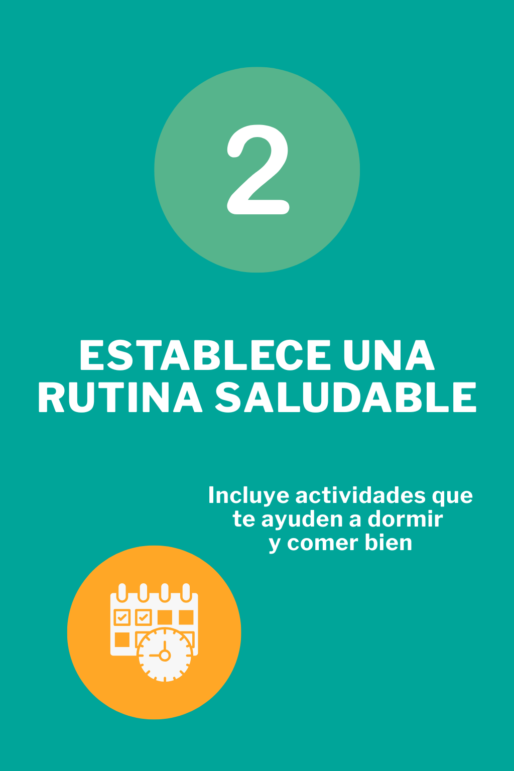 Imagen Tip 2: Establece una rutina saludable. Incluye actividades que te ayuden a dormir y comer bien