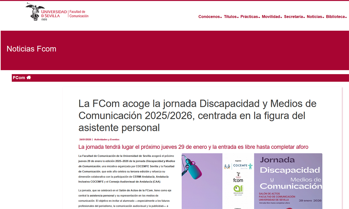 Imagen captura pantalla noticia Universidad de Sevilla 3edición DyM 25-26